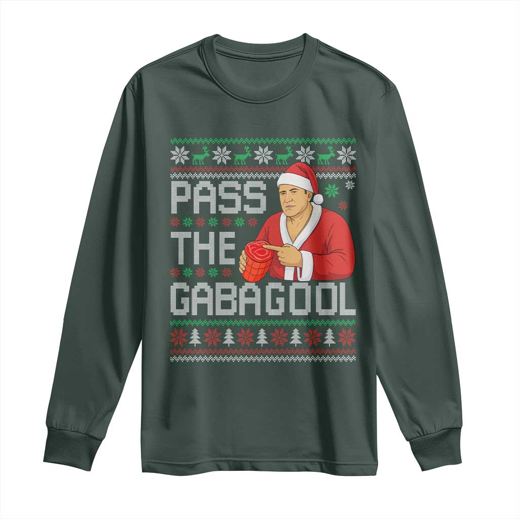 Funny Pass The Gabagool Christmas Long Sleeve Shirt Italian Food Xmas Mafia Gangster Movie TS11 Dark Forest Green Print Your Wear