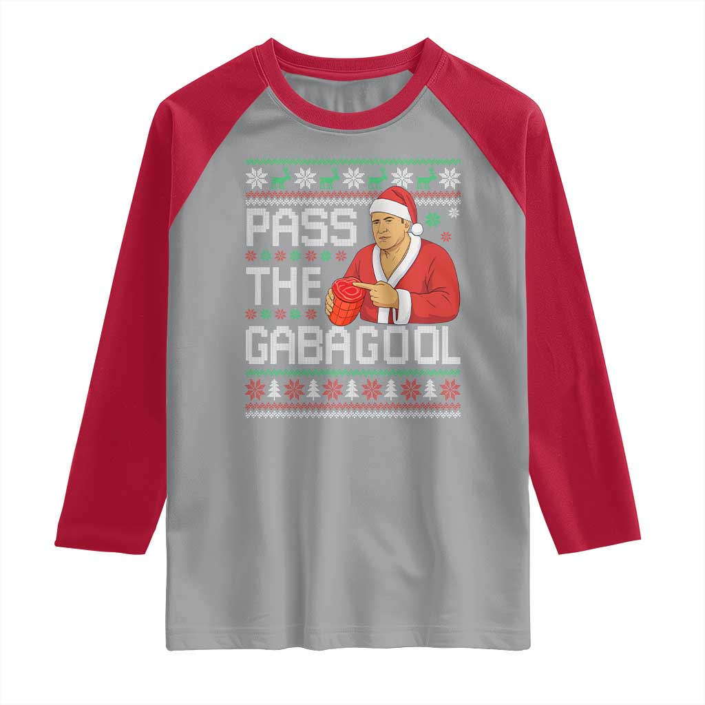 Funny Pass The Gabagool Christmas Raglan Shirt Italian Food Xmas Mafia Gangster Movie TS11 Sport Gray Red Print Your Wear