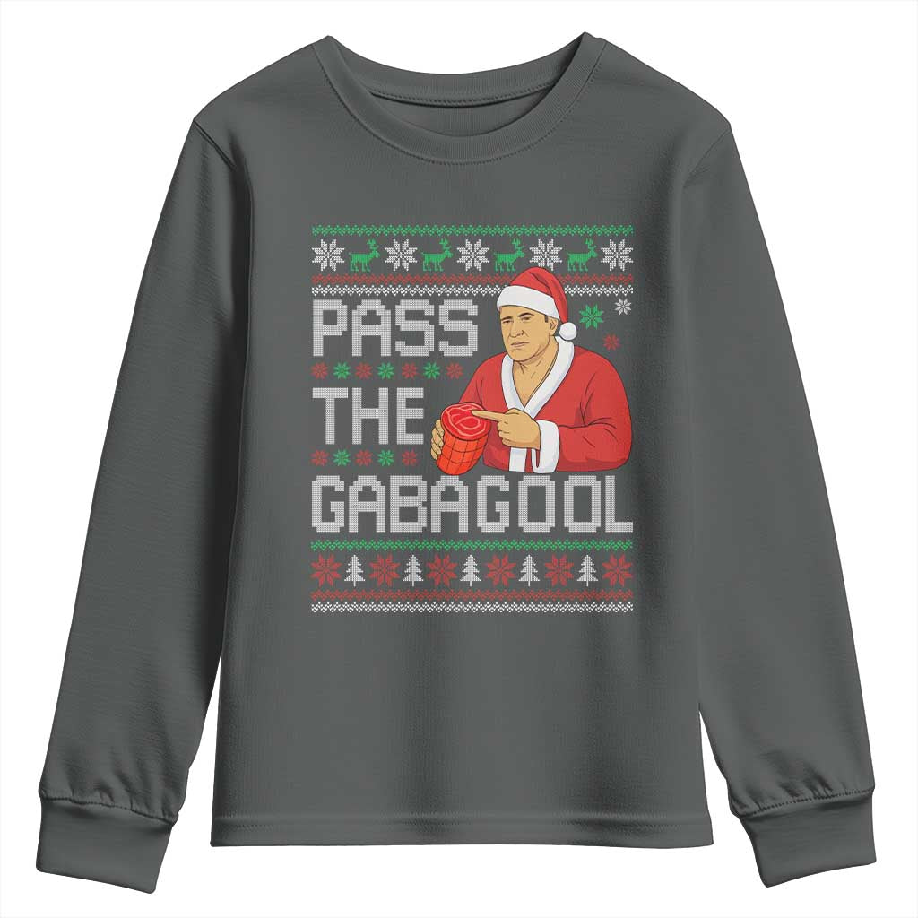 Funny Pass The Gabagool Christmas Youth Sweatshirt Italian Food Xmas Mafia Gangster Movie TS11 Dark Heather Print Your Wear