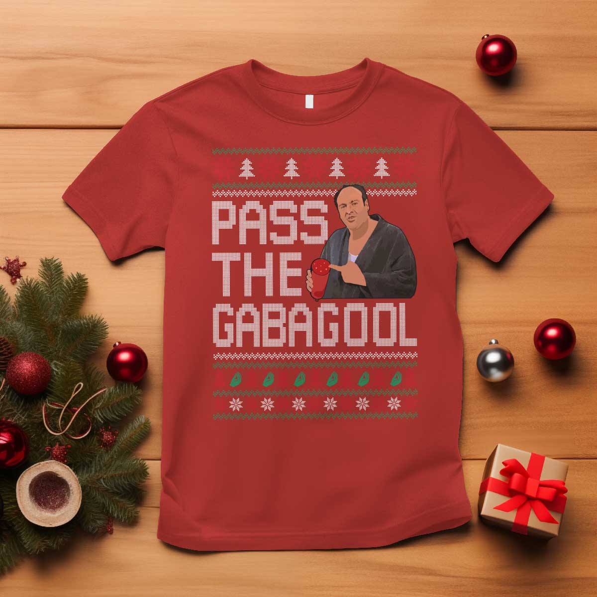 Funny Pass The Gabagool Christmas T Shirt Italian Food Xmas Mafia Movie TS11 Red Print Your Wear