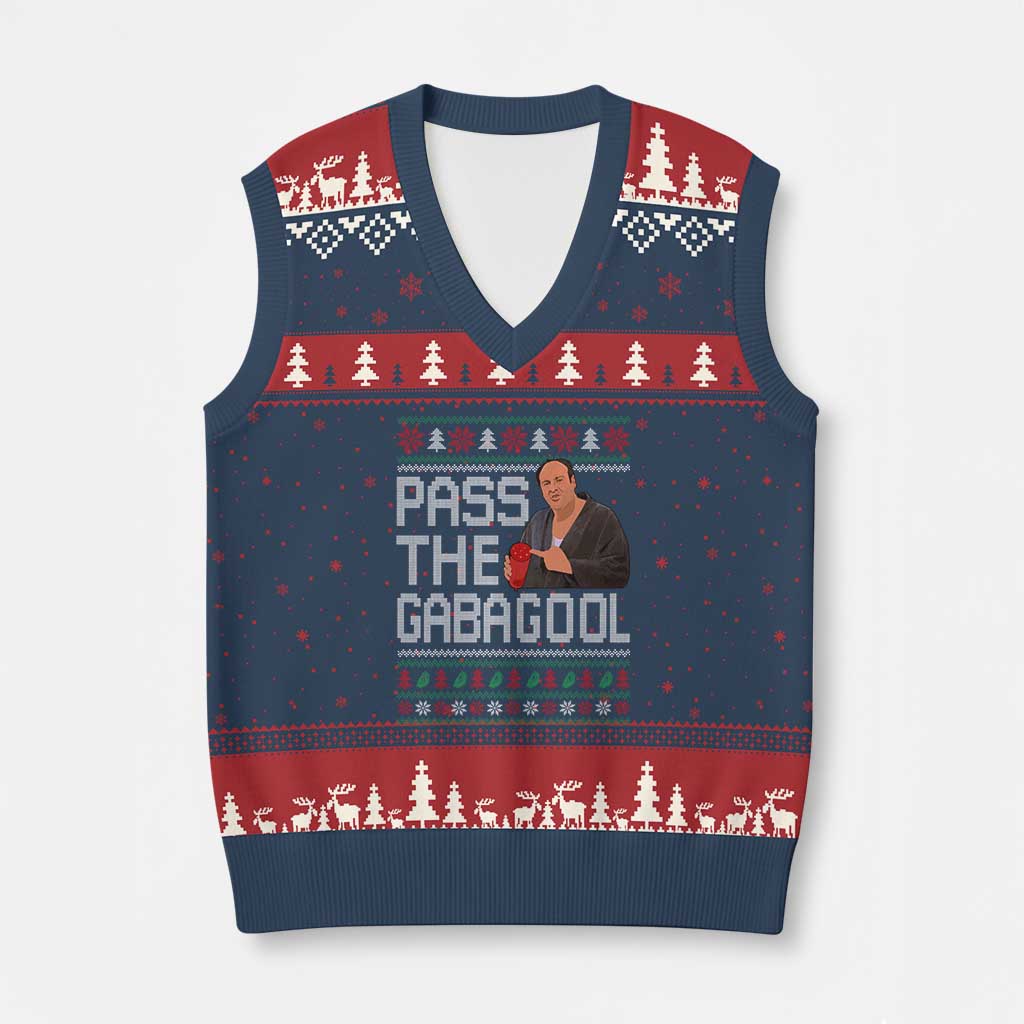 Funny Pass The Gabagool Xmas V-Neck Knit Sweater Vest Italian Food Xmas Mafia Movie TS11 Navy Red Print Your Wear