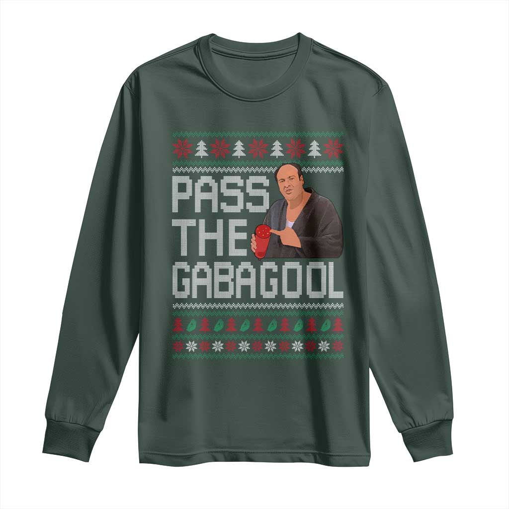 Funny Pass The Gabagool Christmas Long Sleeve Shirt Italian Food Xmas Mafia Movie TS11 Dark Forest Green Print Your Wear