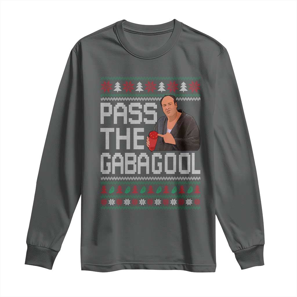Funny Pass The Gabagool Christmas Long Sleeve Shirt Italian Food Xmas Mafia Movie TS11 Dark Heather Print Your Wear