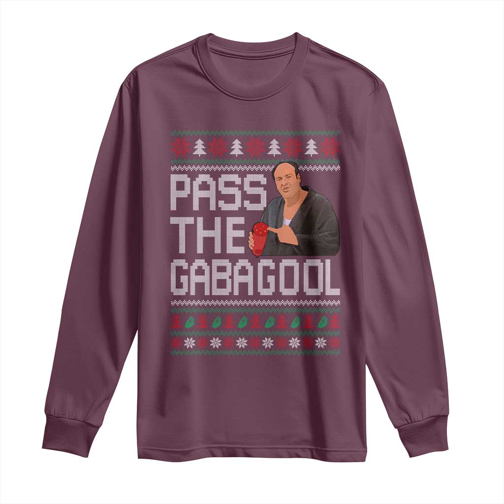 Funny Pass The Gabagool Christmas Long Sleeve Shirt Italian Food Xmas Mafia Movie TS11 Maroon Print Your Wear