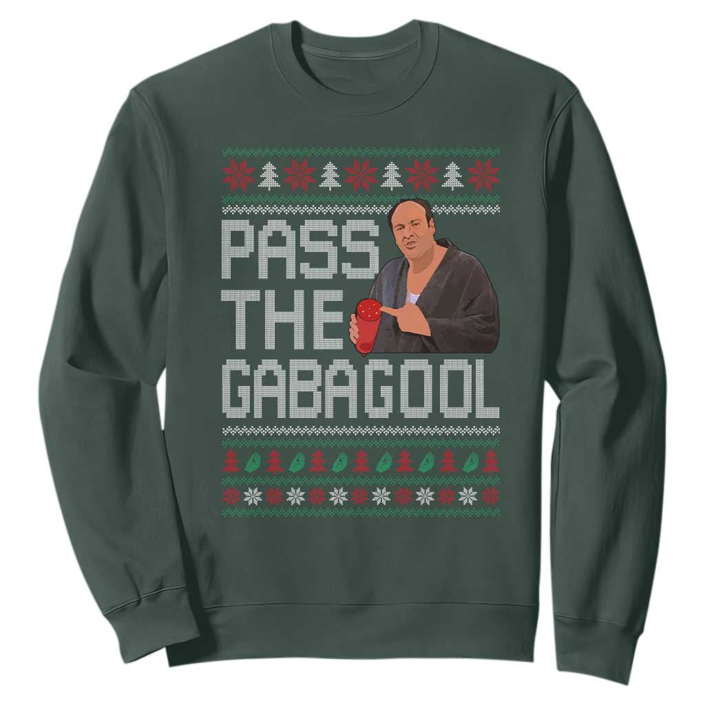 Funny Pass The Gabagool Christmas Sweatshirt Italian Food Xmas Mafia Movie TS11 Dark Forest Green Print Your Wear