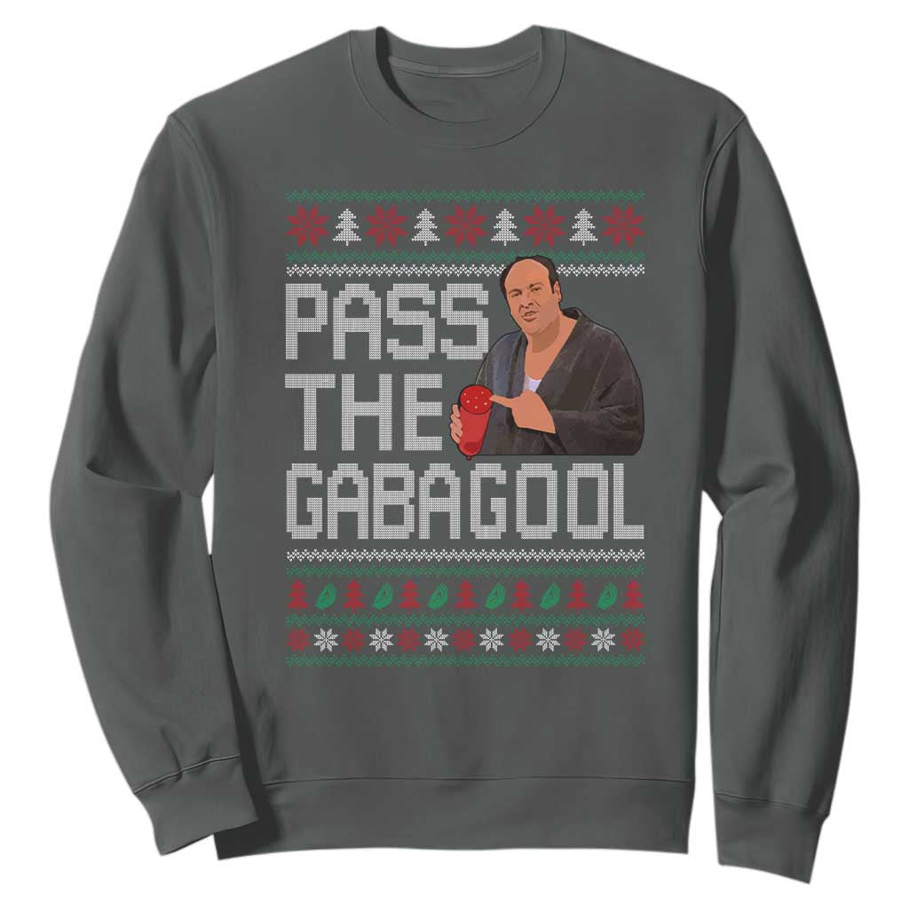 Funny Pass The Gabagool Christmas Sweatshirt Italian Food Xmas Mafia Movie TS11 Dark Heather Print Your Wear