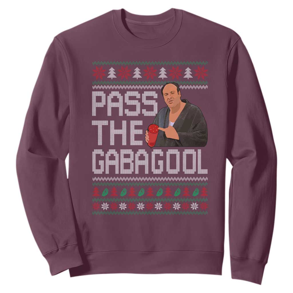 Funny Pass The Gabagool Christmas Sweatshirt Italian Food Xmas Mafia Movie TS11 Maroon Print Your Wear