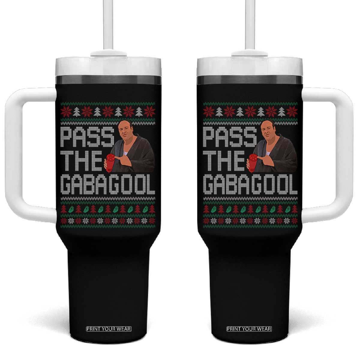 Funny Pass The Gabagool Christmas Tumbler With Handle Italian Food Xmas Mafia Movie TS11 One Size: 40 oz Black Print Your Wear
