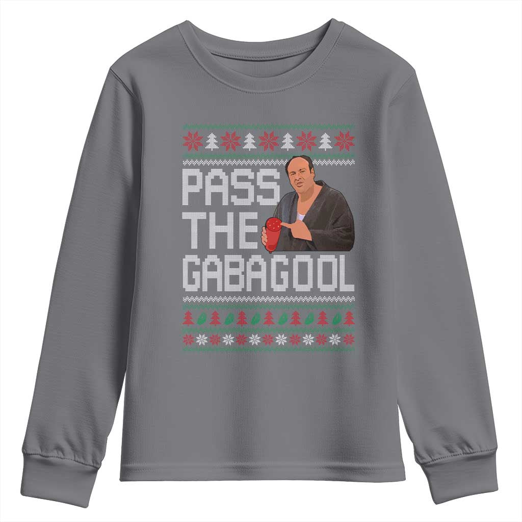Funny Pass The Gabagool Christmas Youth Sweatshirt Italian Food Xmas Mafia Movie TS11 Charcoal Print Your Wear
