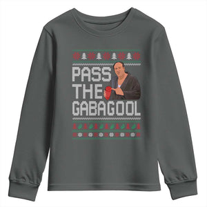 Funny Pass The Gabagool Christmas Youth Sweatshirt Italian Food Xmas Mafia Movie TS11 Dark Heather Print Your Wear