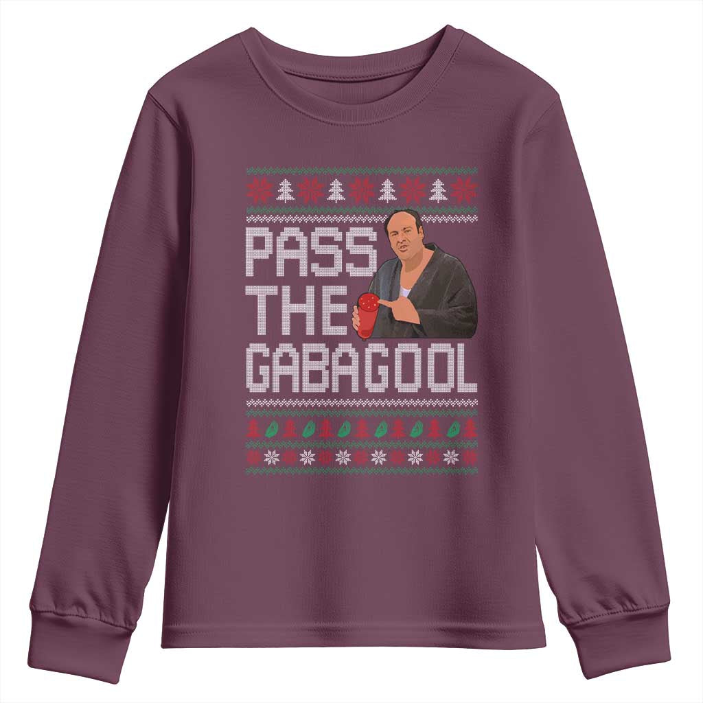 Funny Pass The Gabagool Christmas Youth Sweatshirt Italian Food Xmas Mafia Movie TS11 Maroon Print Your Wear