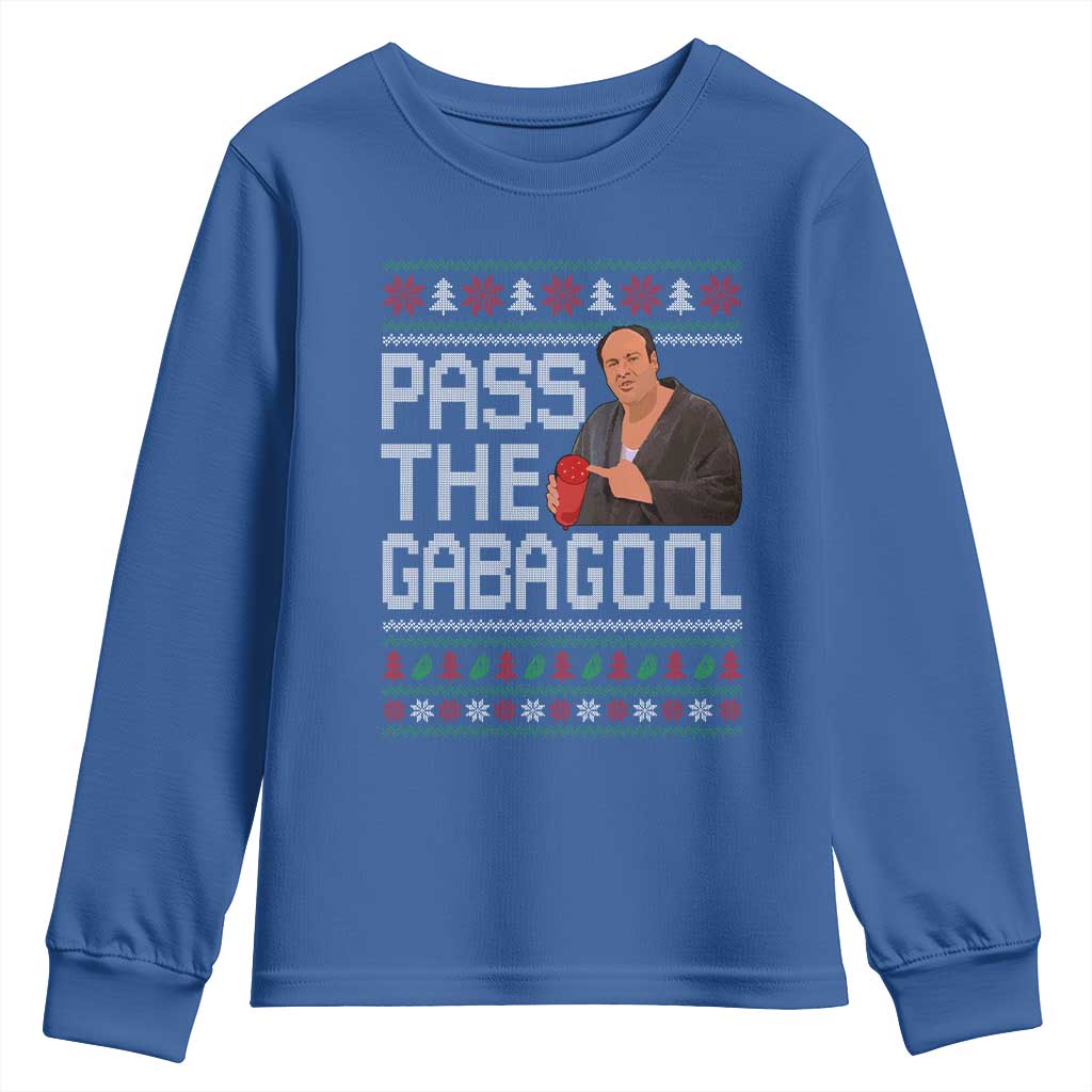 Funny Pass The Gabagool Christmas Youth Sweatshirt Italian Food Xmas Mafia Movie TS11 Royal Blue Print Your Wear