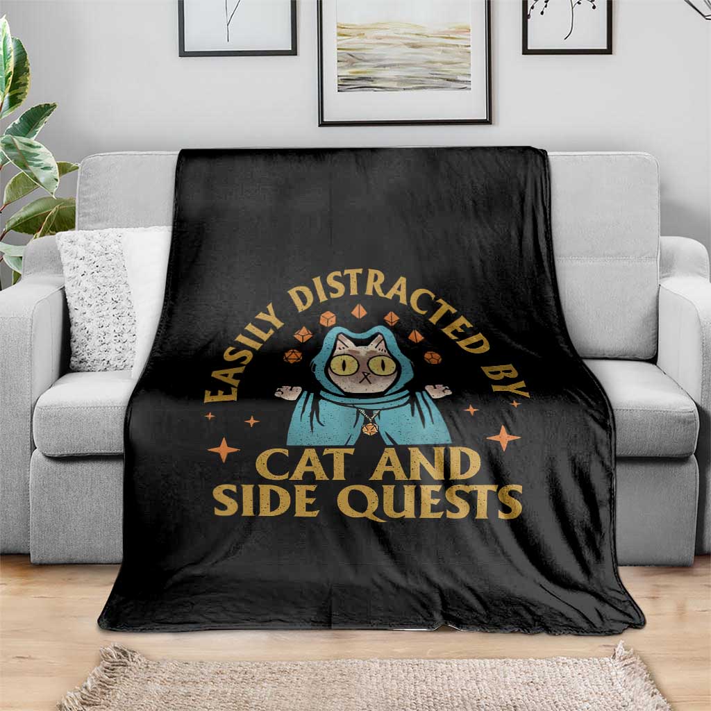 Funny Easily Distracted By Cats And Side Quests Throw Blanket RPG Tabletop Gamer TS11 Print Your Wear