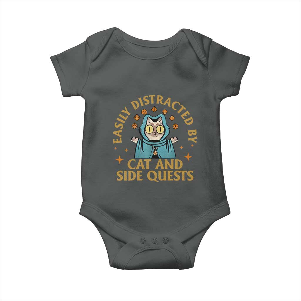 Funny Easily Distracted By Cats And Side Quests Baby Onesie RPG Tabletop Gamer TS11 Dark Heather Print Your Wear