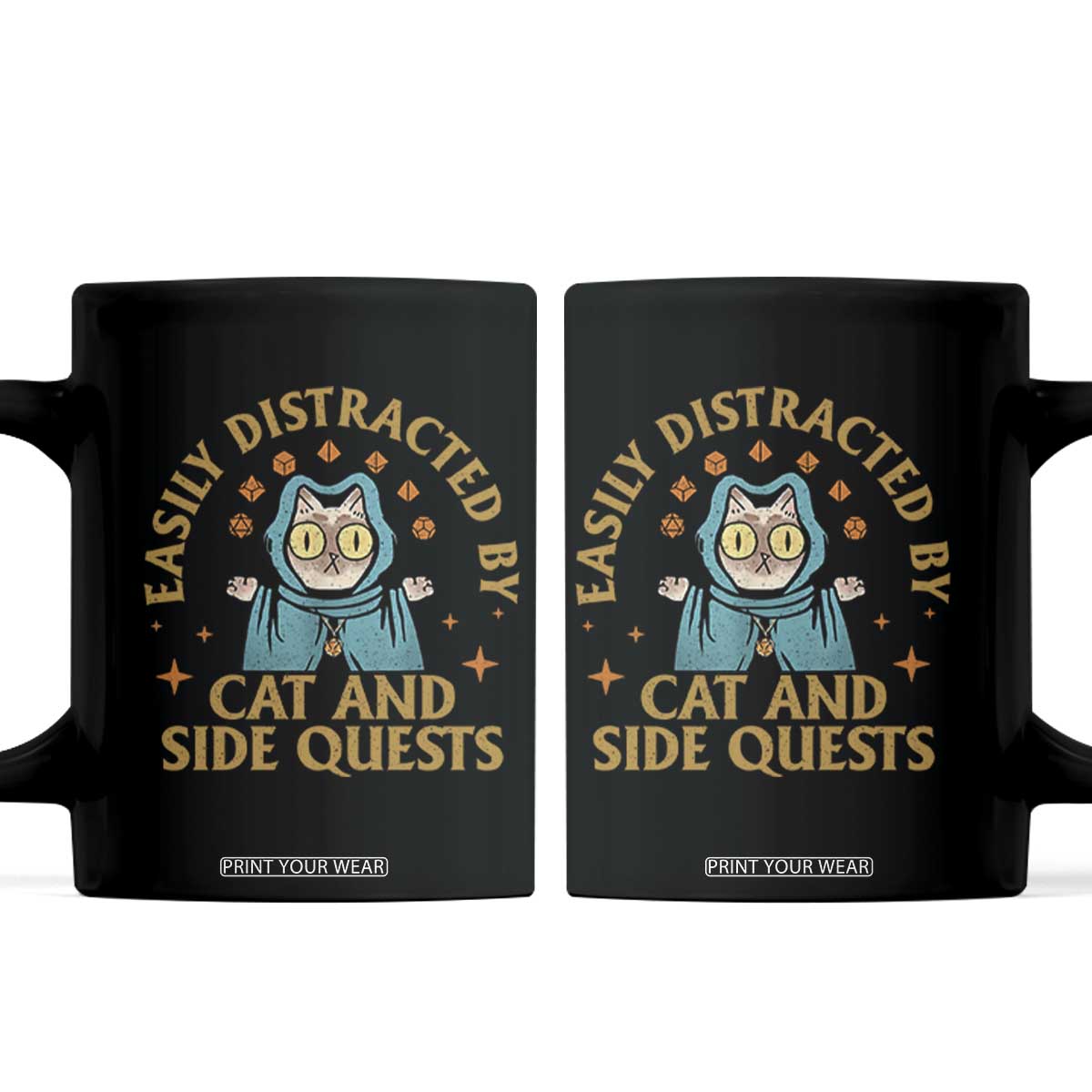 Funny Easily Distracted By Cats And Side Quests Coffee Mug RPG Tabletop Gamer TS11 Black Print Your Wear
