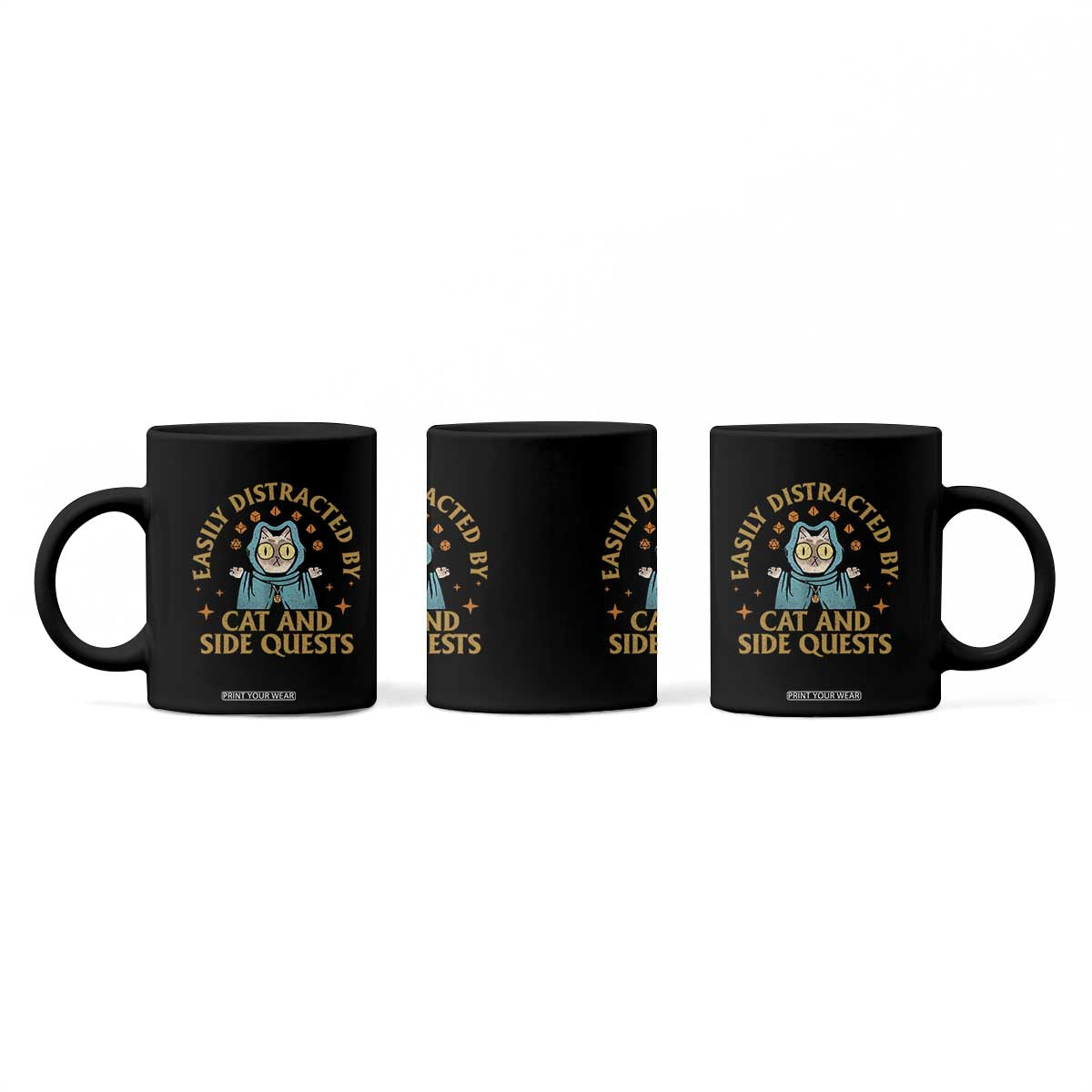 Funny Easily Distracted By Cats And Side Quests Coffee Mug RPG Tabletop Gamer TS11 Print Your Wear