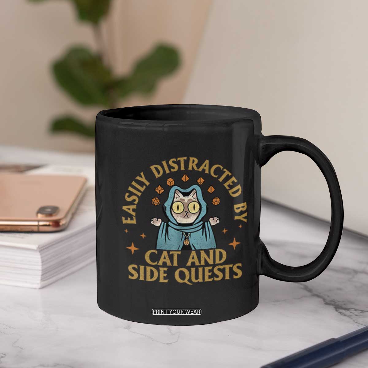 Funny Easily Distracted By Cats And Side Quests Coffee Mug RPG Tabletop Gamer TS11 Print Your Wear