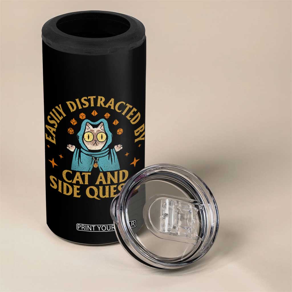 Funny Easily Distracted By Cats And Side Quests 4 in 1 Can Cooler Tumbler RPG Tabletop Gamer TS11 Print Your Wear