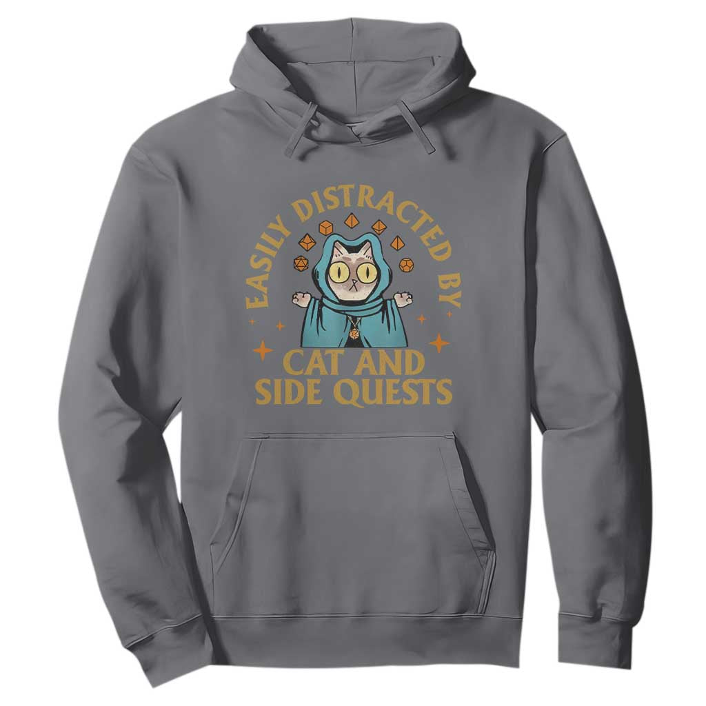 Funny Easily Distracted By Cats And Side Quests Hoodie RPG Tabletop Gamer TS11 Charcoal Print Your Wear