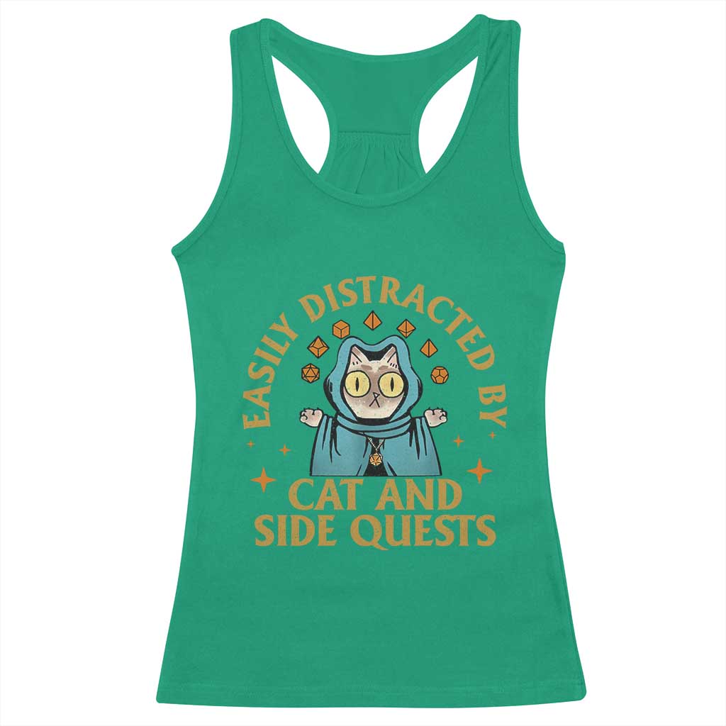 Funny Easily Distracted By Cats And Side Quests Racerback Tank Top RPG Tabletop Gamer TS11 Irish Green Print Your Wear