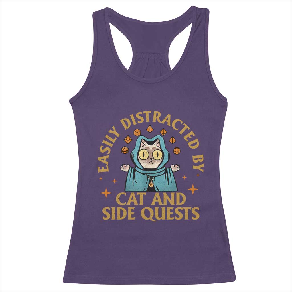 Funny Easily Distracted By Cats And Side Quests Racerback Tank Top RPG Tabletop Gamer TS11 Purple Print Your Wear