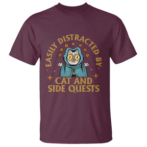 Funny Easily Distracted By Cats And Side Quests T Shirt RPG Tabletop Gamer TS11 Maroon Print Your Wear