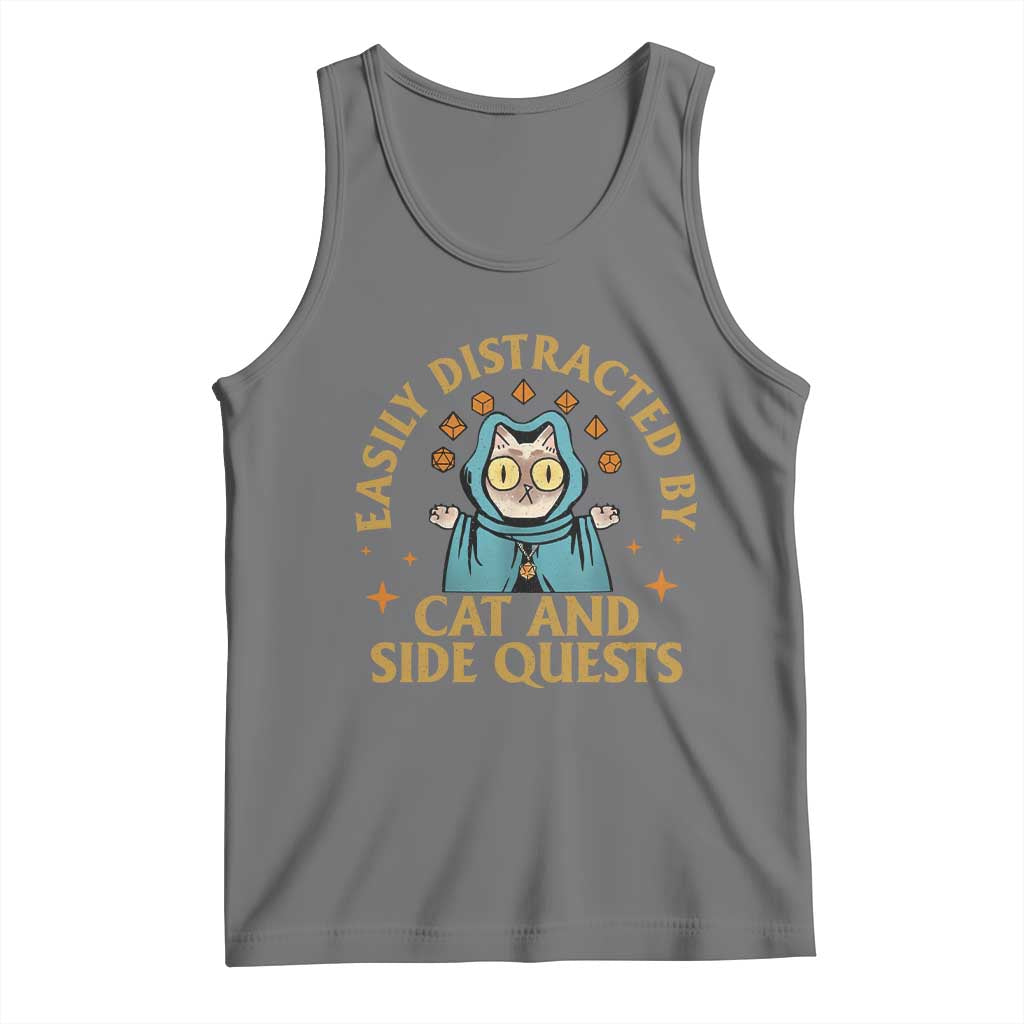 Funny Easily Distracted By Cats And Side Quests Tank Top RPG Tabletop Gamer TS11 Black Heather Print Your Wear