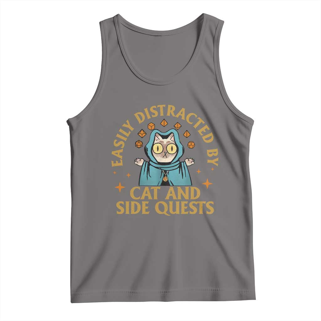 Funny Easily Distracted By Cats And Side Quests Tank Top RPG Tabletop Gamer TS11 Deep Heather Print Your Wear