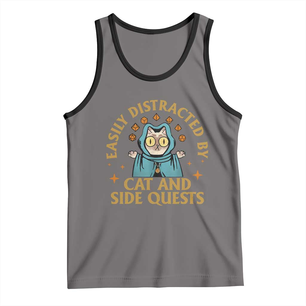 Funny Easily Distracted By Cats And Side Quests Tank Top RPG Tabletop Gamer TS11 Deep Heather Black Print Your Wear