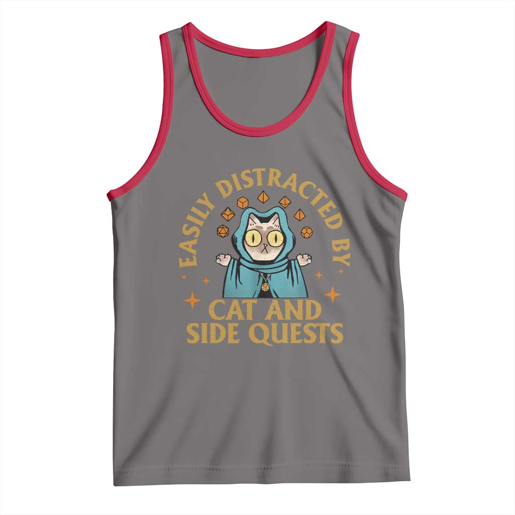 Funny Easily Distracted By Cats And Side Quests Tank Top RPG Tabletop Gamer TS11 Deep Heather Red Print Your Wear