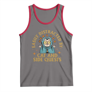 Funny Easily Distracted By Cats And Side Quests Tank Top RPG Tabletop Gamer TS11 Deep Heather Red Print Your Wear