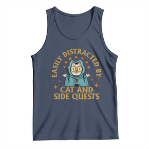 Funny Easily Distracted By Cats And Side Quests Tank Top RPG Tabletop Gamer TS11 Navy Print Your Wear