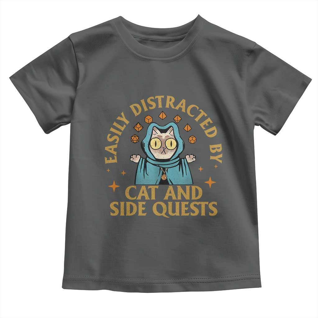 Funny Easily Distracted By Cats And Side Quests Toddler T Shirt RPG Tabletop Gamer TS11 Dark Heather Print Your Wear
