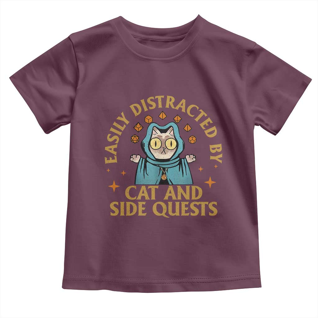 Funny Easily Distracted By Cats And Side Quests Toddler T Shirt RPG Tabletop Gamer TS11 Maroon Print Your Wear