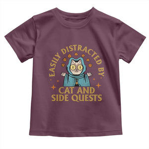 Funny Easily Distracted By Cats And Side Quests Toddler T Shirt RPG Tabletop Gamer TS11 Maroon Print Your Wear