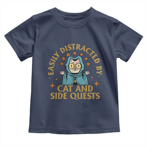 Funny Easily Distracted By Cats And Side Quests Toddler T Shirt RPG Tabletop Gamer TS11 Navy Print Your Wear