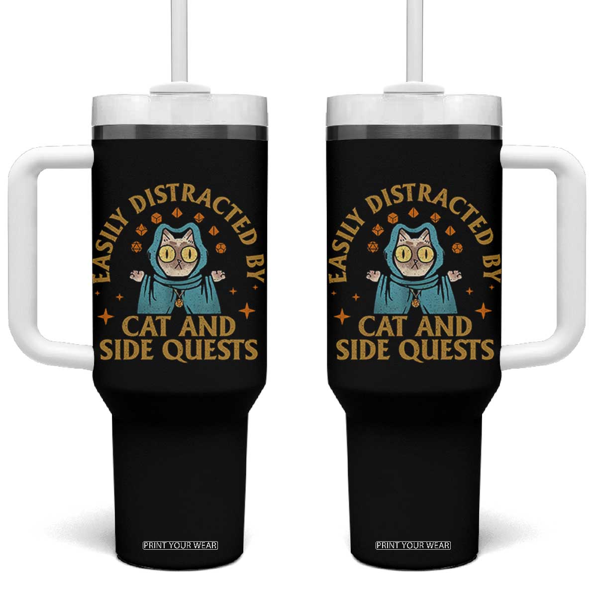 Funny Easily Distracted By Cats And Side Quests Tumbler With Handle RPG Tabletop Gamer TS11 One Size: 40 oz Black Print Your Wear