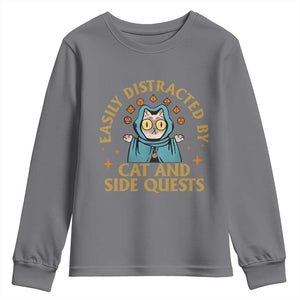 Funny Easily Distracted By Cats And Side Quests Youth Sweatshirt RPG Tabletop Gamer TS11 Charcoal Print Your Wear