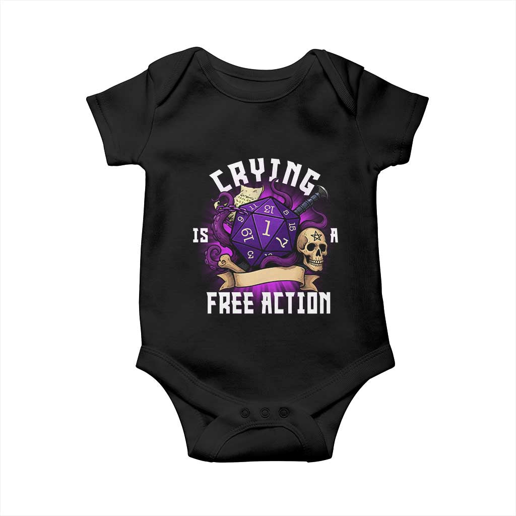 Funny RPG Gamer Crying Is A Free Action Baby Onesie Vintage D20 Side Quests Tabletop TS11 Black Print Your Wear