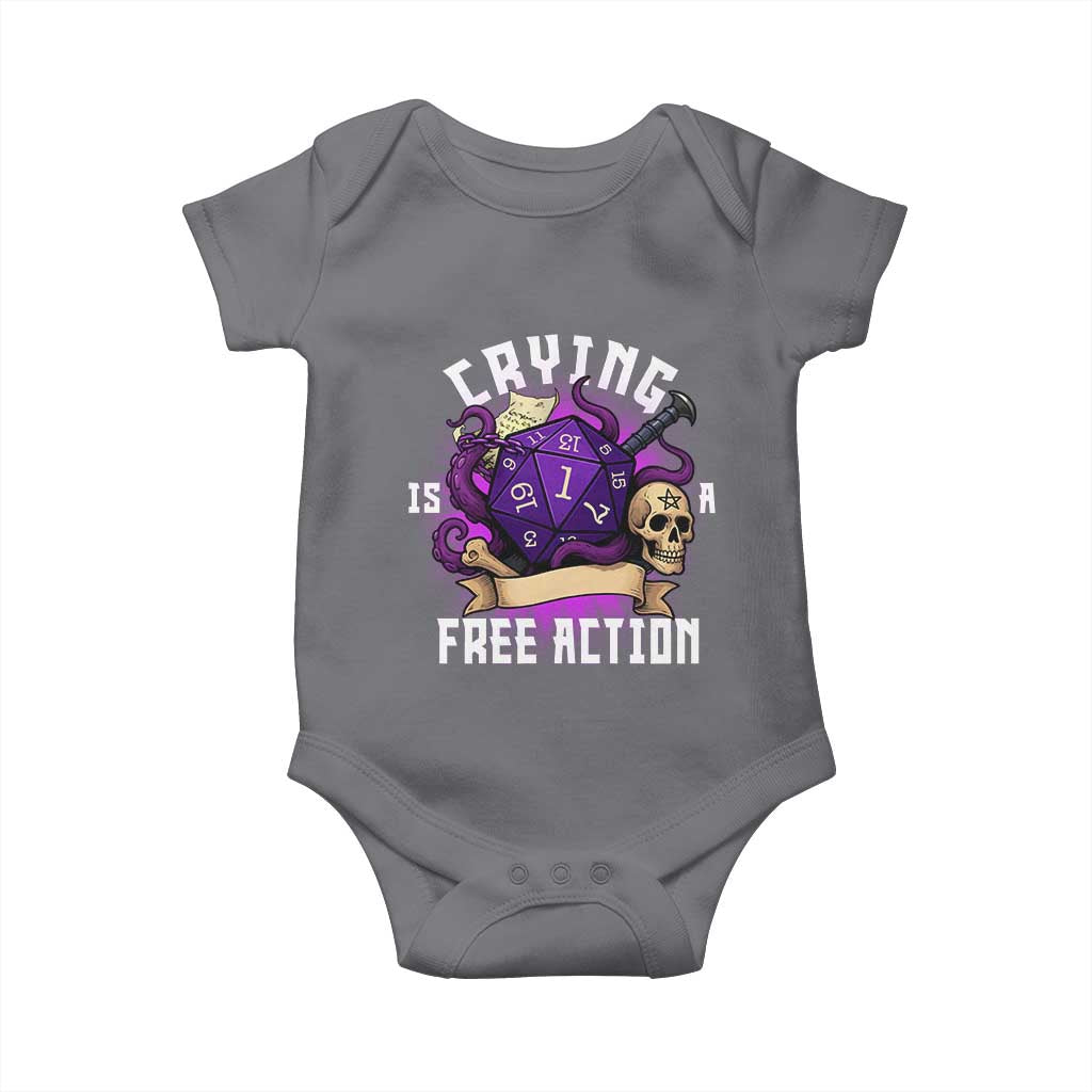 Funny RPG Gamer Crying Is A Free Action Baby Onesie Vintage D20 Side Quests Tabletop TS11 Charcoal Print Your Wear