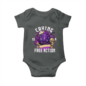 Funny RPG Gamer Crying Is A Free Action Baby Onesie Vintage D20 Side Quests Tabletop TS11 Dark Heather Print Your Wear