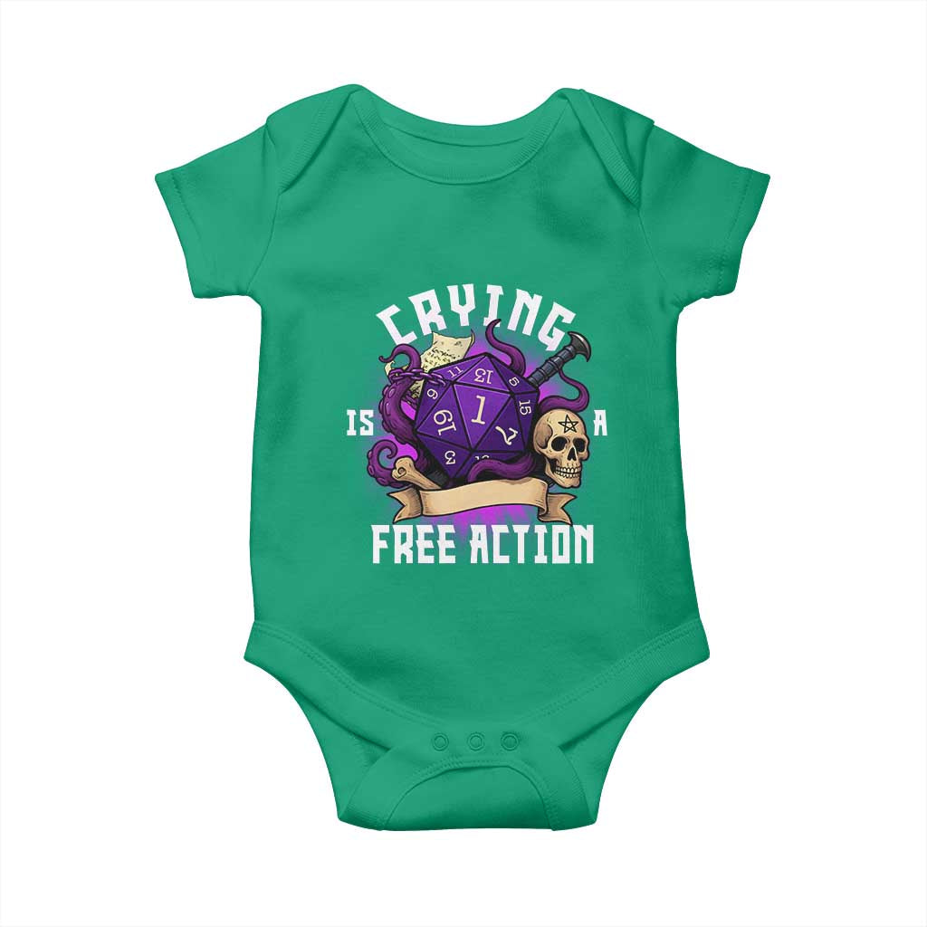 Funny RPG Gamer Crying Is A Free Action Baby Onesie Vintage D20 Side Quests Tabletop TS11 Irish Green Print Your Wear