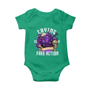 Funny RPG Gamer Crying Is A Free Action Baby Onesie Vintage D20 Side Quests Tabletop TS11 Irish Green Print Your Wear