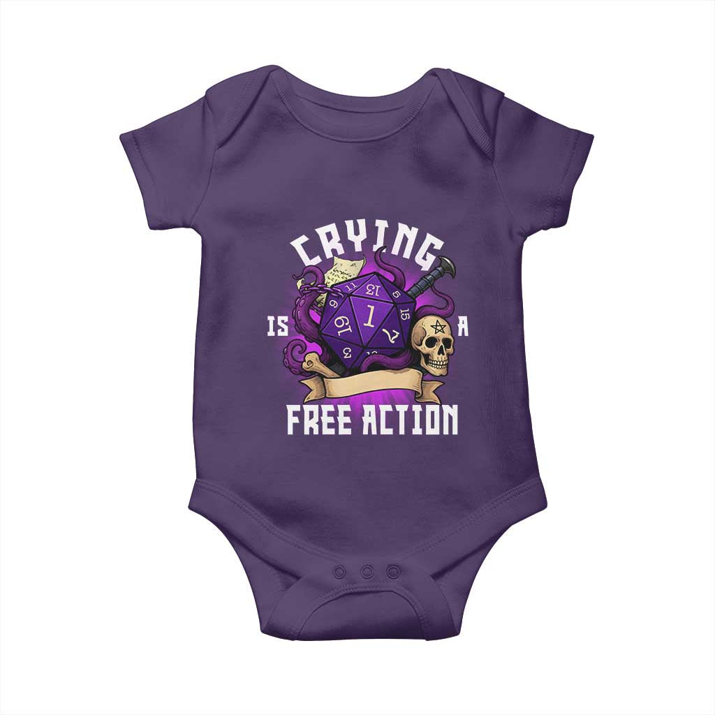Funny RPG Gamer Crying Is A Free Action Baby Onesie Vintage D20 Side Quests Tabletop TS11 Purple Print Your Wear