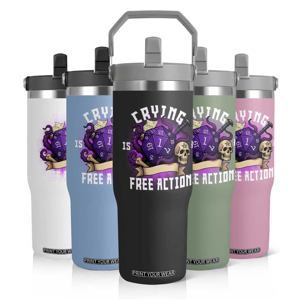 Funny RPG Gamer Crying Is A Free Action Flip Straw Tumbler Vintage D20 Side Quests Tabletop TS11 Print Your Wear