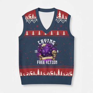 Funny RPG Gamer Crying Is A Free Action V-Neck Knit Sweater Vest Vintage D20 Side Quests Tabletop TS11 Navy Red Print Your Wear