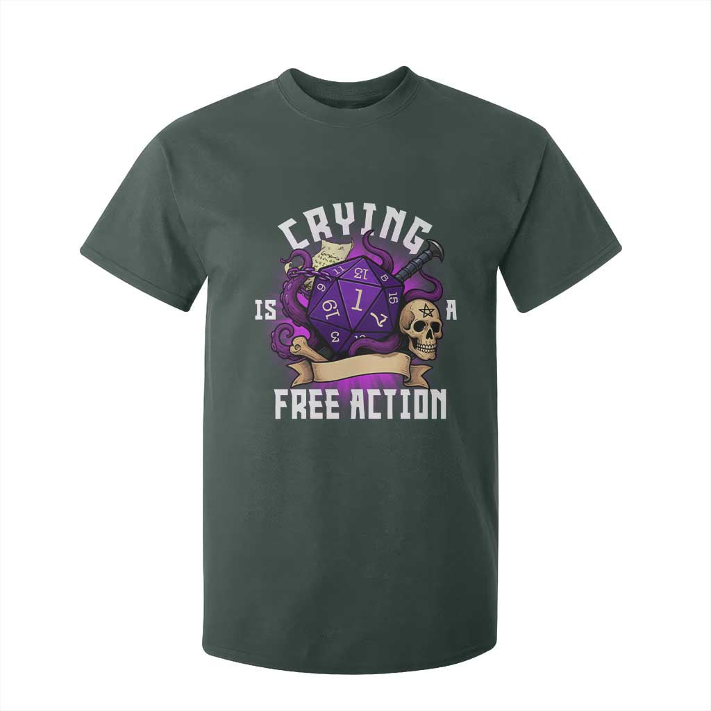 Funny RPG Gamer Crying Is A Free Action T Shirt For Kid Vintage D20 Side Quests Tabletop TS11 Dark Forest Green Print Your Wear