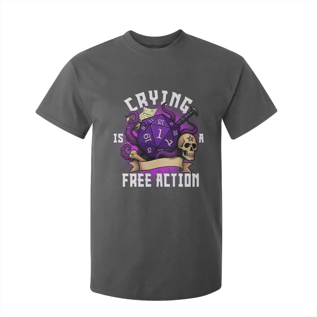 Funny RPG Gamer Crying Is A Free Action T Shirt For Kid Vintage D20 Side Quests Tabletop TS11 Dark Heather Print Your Wear