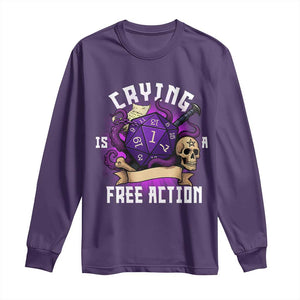 Funny RPG Gamer Crying Is A Free Action Long Sleeve Shirt Vintage D20 Side Quests Tabletop TS11 Purple Print Your Wear
