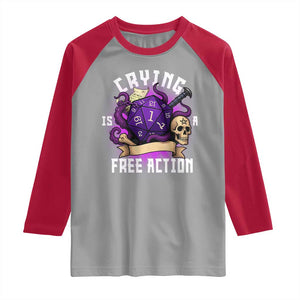 Funny RPG Gamer Crying Is A Free Action Raglan Shirt Vintage D20 Side Quests Tabletop TS11 Sport Gray Red Print Your Wear